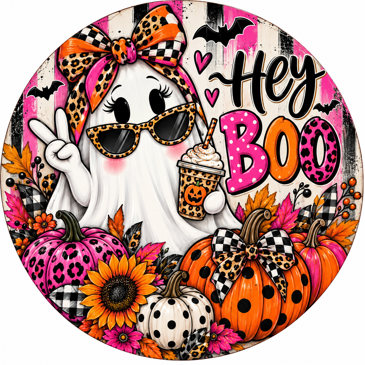 Hey Boo Ghost Halloween Aluminum Wreath Sign 👻🎃