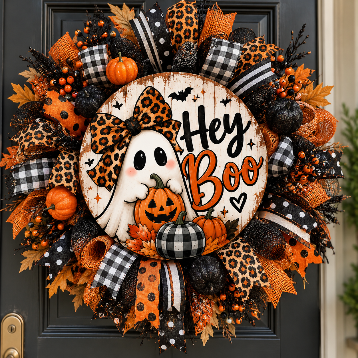 Hey Boo Ghost Halloween Aluminum Wreath Sign 👻🎃