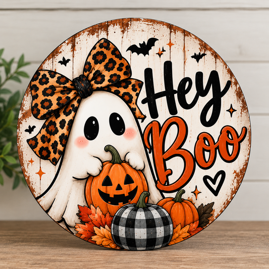 Hey Boo Ghost Halloween Aluminum Wreath Sign 👻🎃