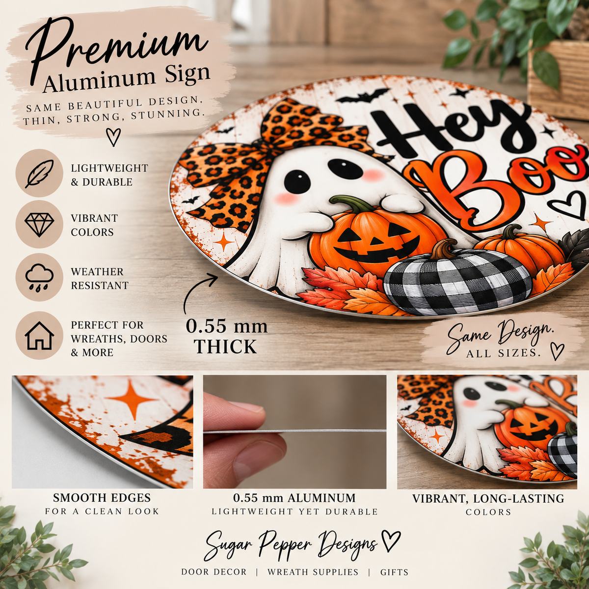 Hey Boo Ghost Halloween Aluminum Wreath Sign 👻🎃