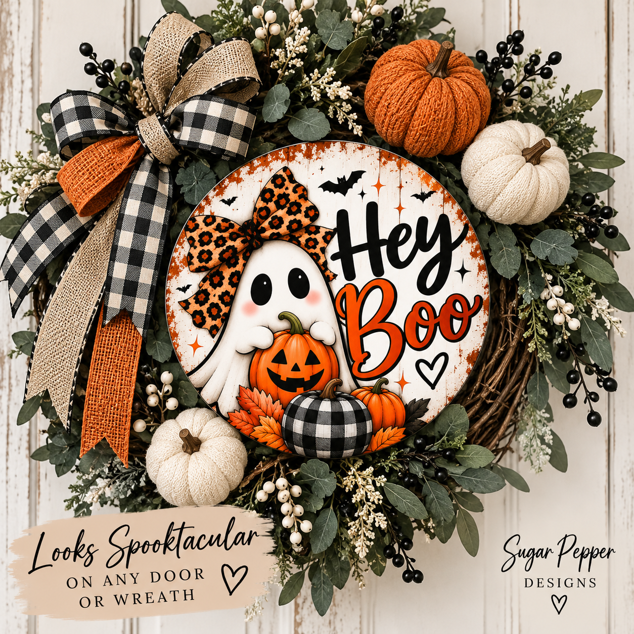 Hey Boo Ghost Halloween Aluminum Wreath Sign 👻🎃