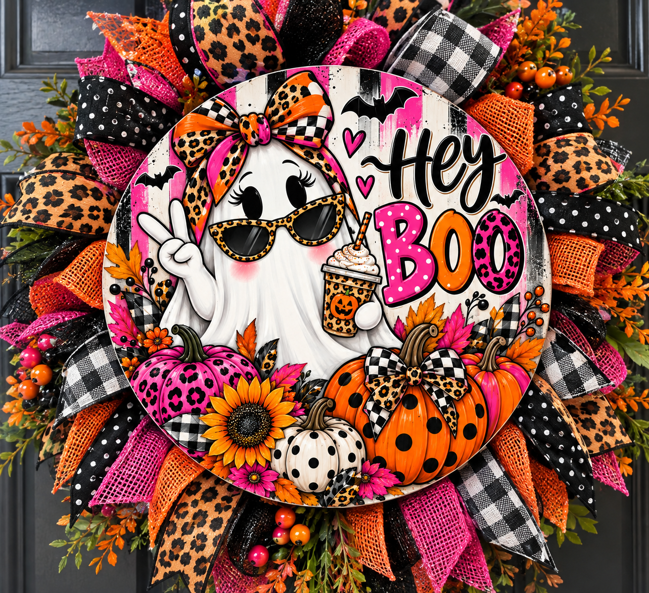 Hey Boo Ghost Halloween Aluminum Wreath Sign 👻🎃