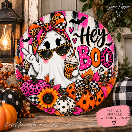 Hey Boo Ghost Halloween Aluminum Wreath Sign 👻🎃