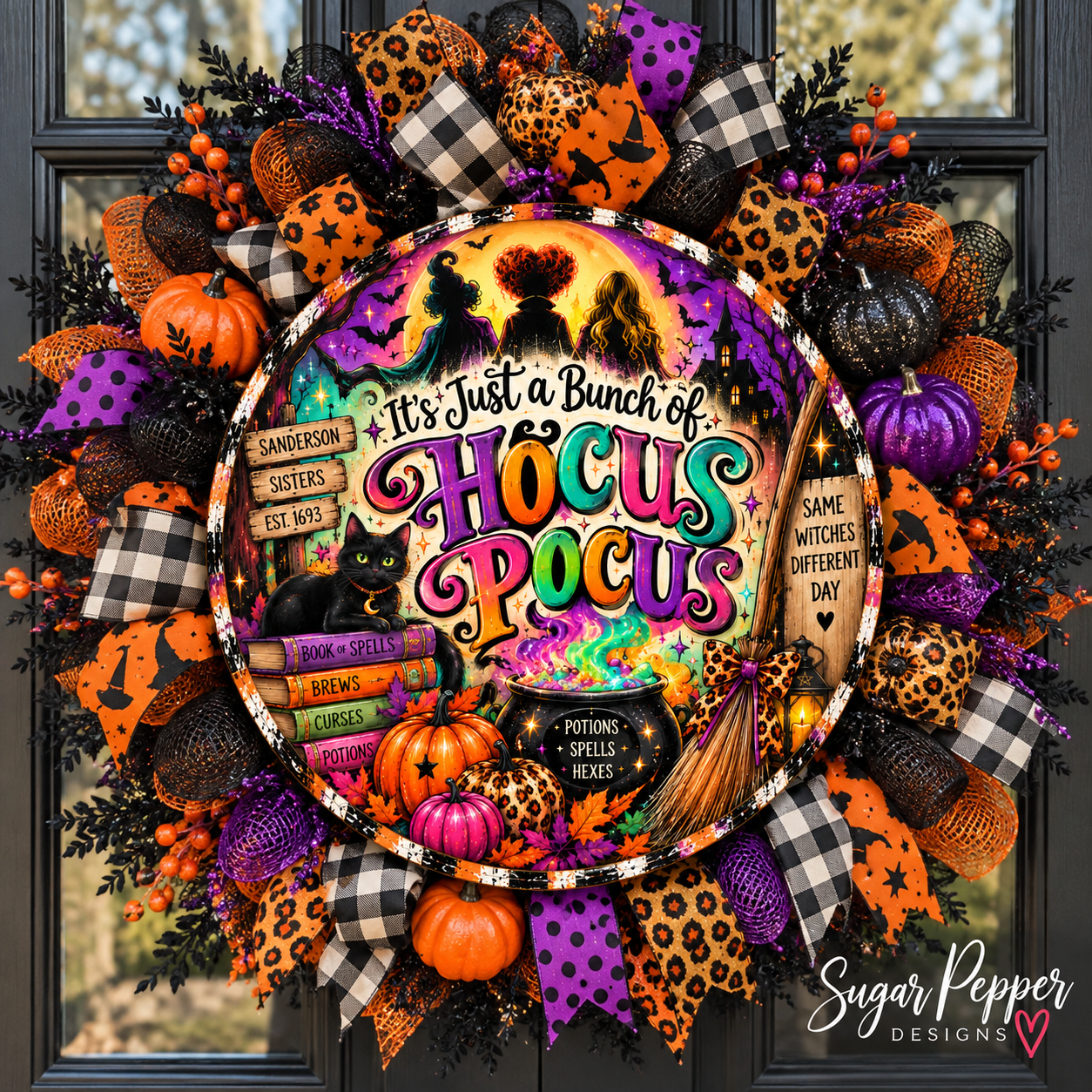 Hocus Pocus Halloween Sign, Colorful Witch Door Hanger, Spooky Witch Decor, Halloween Wreath Sign, Fall Metal Sign
