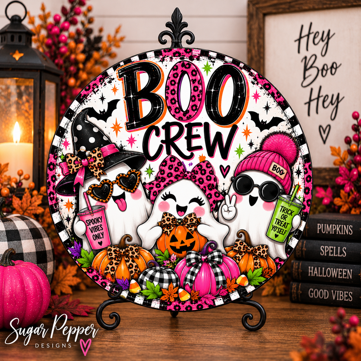 Boo Crew Halloween Aluminum Wreath Sign 👻🩷🎃