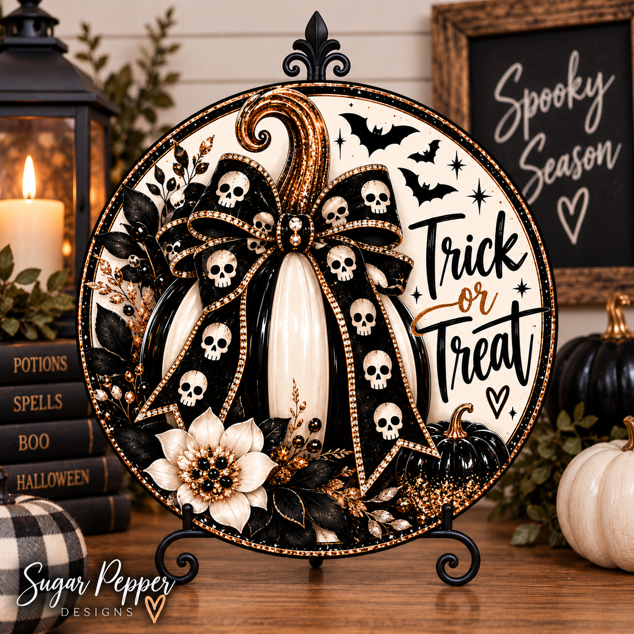 Trick or Treat Halloween Aluminum Wreath Sign 🎃🖤
