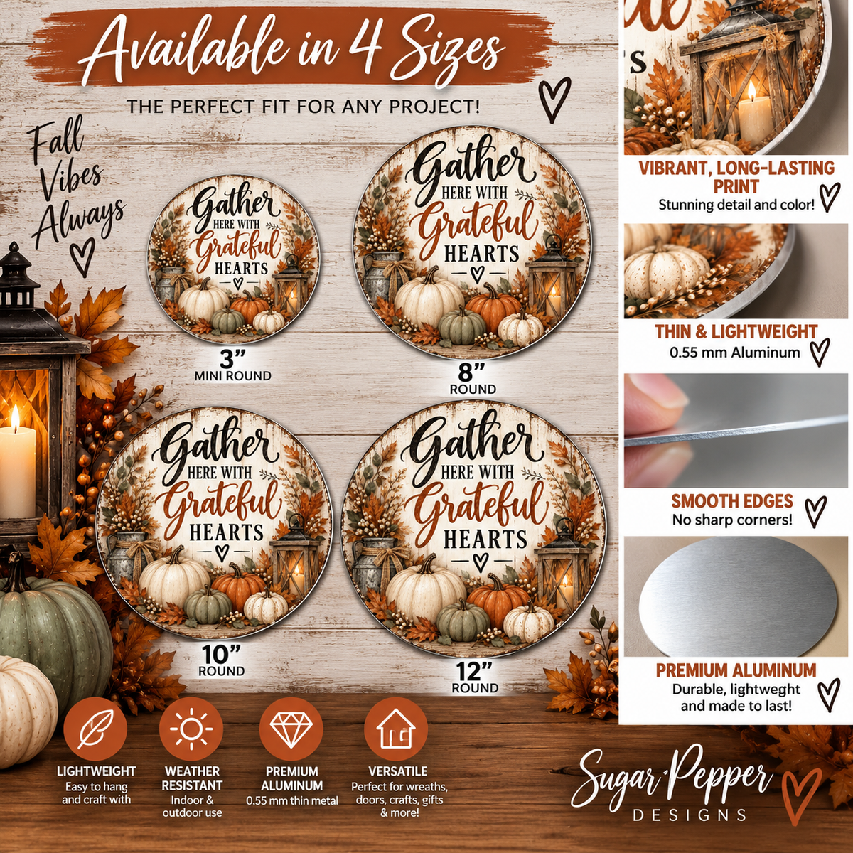 Gather Here With Grateful Hearts Fall Aluminum Wreath Sign 🍂🤎