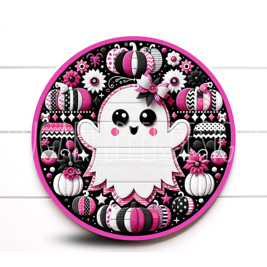 Wreath Sign, Pink Ghost Halloween Wreath Sign, Candy Pink Metal Wreath Sign, Sugar Pepper Designs, Sign For Wreath, Door Decor