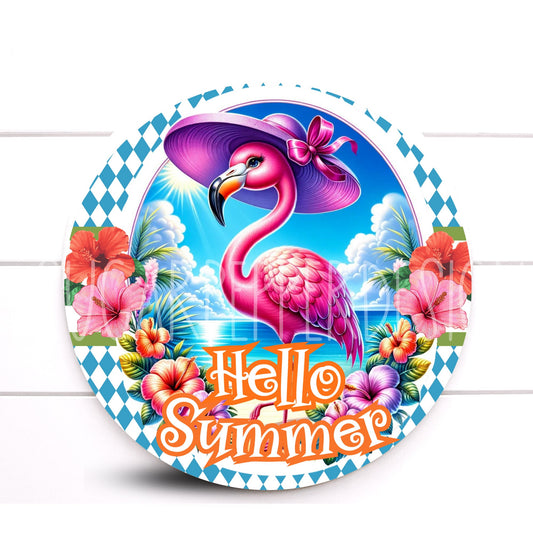 Pink Flamingo Wreath Sign, Tropical Sign, Welcome Flamingo Wreath Sign, Sugar Pepper Designs, Sign For Wreath, Decor, Aluminum Sign, Summer