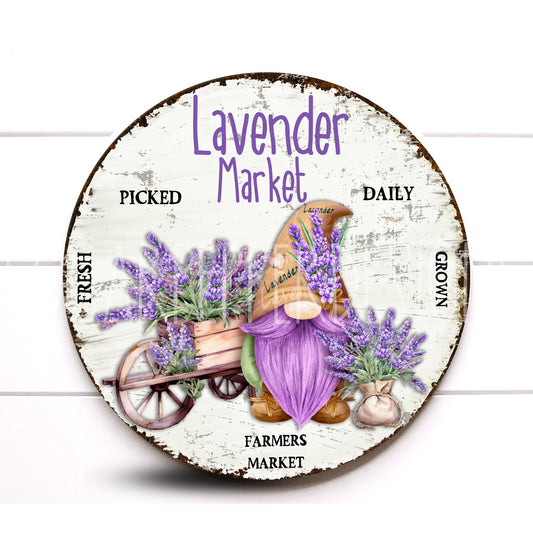 Round Lavender Gnome Wreath Sign, Lavender Wreath Sign, Round Metal Wreath Sign, Rustic Farmhouse Wreath Sign,Sign For Wreath