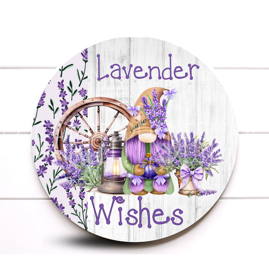 Round Lavender Gnome Wreath Sign, Lavender Wreath Sign, Round Metal Wreath Sign, Rustic Farmhouse Wreath Sign,Sign For Wreath