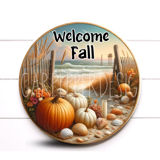 Fall Wreath Sign, Welcome Fall Round Metal Wreath Sign, Coastal Fall Sign, Sugar Pepper Designs, Sign For Wreath, Door Decor