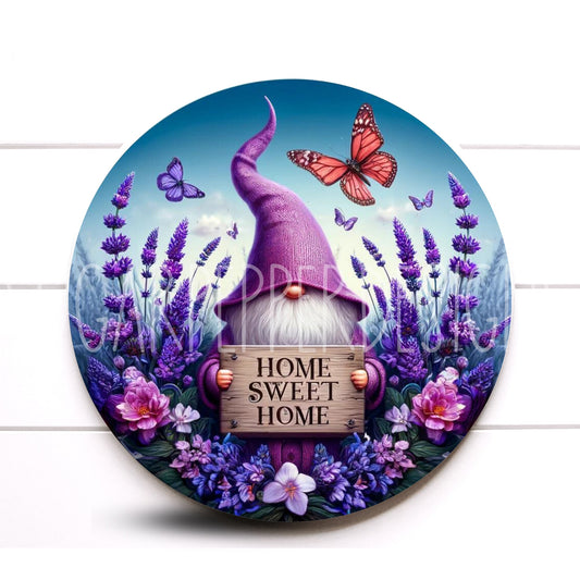 Round Lavender Gnome Wreath Sign, Lavender Wreath Sign, Round Metal Wreath Sign, Rustic Farmhouse Wreath Sign,Sign For Wreath