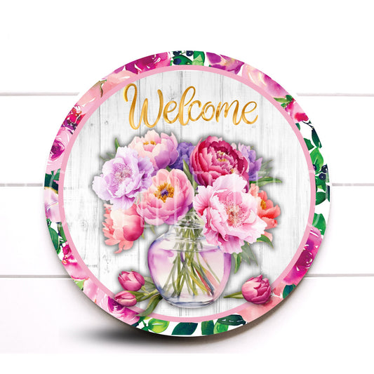 Wreath Sign, Round Welcome Floral Everyday Wreath Sign, Sugar Pepper Designs, Sign For Wreath, Door Decor