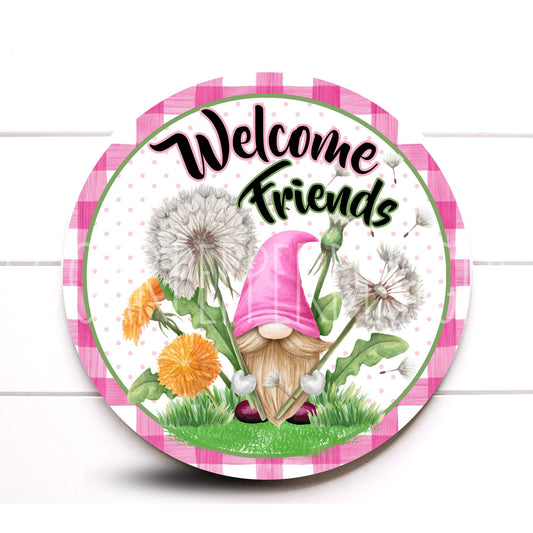Wreath Sign, Round Welcome Friends Floral Everyday Wreath Sign, Sugar Pepper Designs, Sign For Wreath, Door Decor, Aluminum Sign