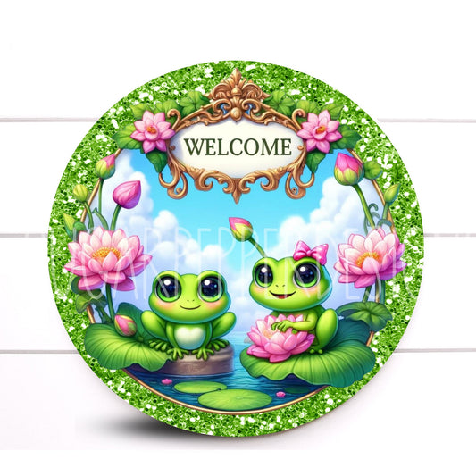 Wreath Sign, Welcome Wreath Sign, Round Frog Wreath Sign, Summer Wreath Sign, Sugar Pepper Designs, Door Decor, Sign For Wreath