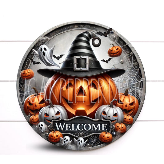 Wreath Sign, Welcome Halloween Wreath Sign, Jack O Lantern Wreath Sign, Halloween Wreath Sign, Sign For Wreath
