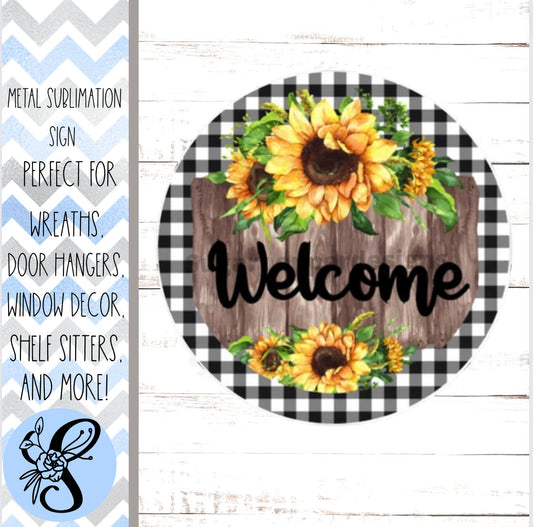 Wreath Sign, Round Wreath Sign, Metal Wreath Sign, Sunflower Sign, Sugar Pepper Designs, Sign For Wreath, Door Decor