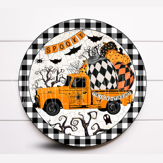 Wreath Sign, Halloween Truck Wreath Sign,Metal Wreath Sign, Sugar Pepper Designs, Door Decor, Sign For Wreath