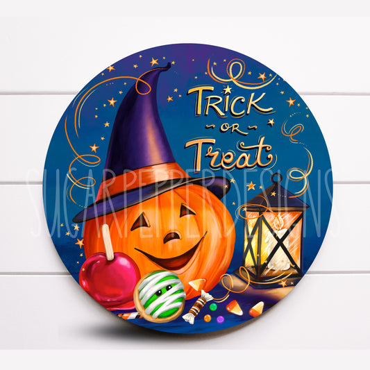 Wreath Sign, Trick or Treat Wreath Sign, Jack O Lantern Wreath Sign, Halloween Wreath Sign, Sign For Wreath