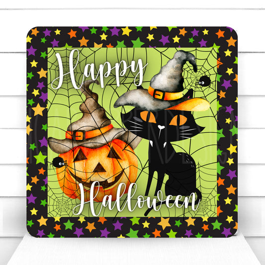 Wreath Sign, Halloween Wreath Sign, Black Cat Wreath Sign, Metal Sign, Sugar Pepper Designs, Sign for Wreath