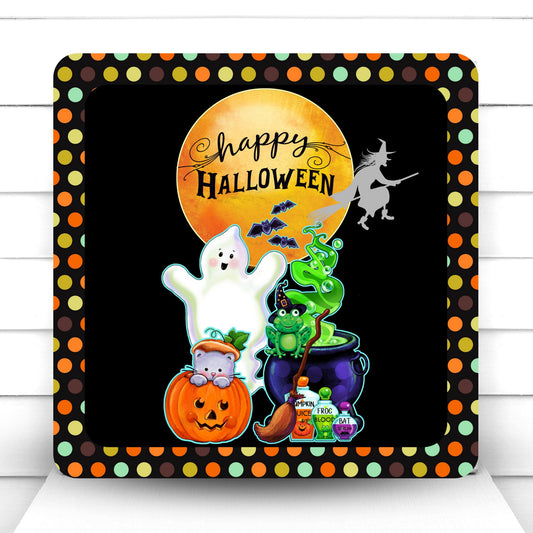 Wreath Sign, Halloween Wreath Sign, Ghost Wreath Sign, Cauldron Round Metal Wreath Sign, Sugar Pepper Designs, Sign For Wreath, Door Decor