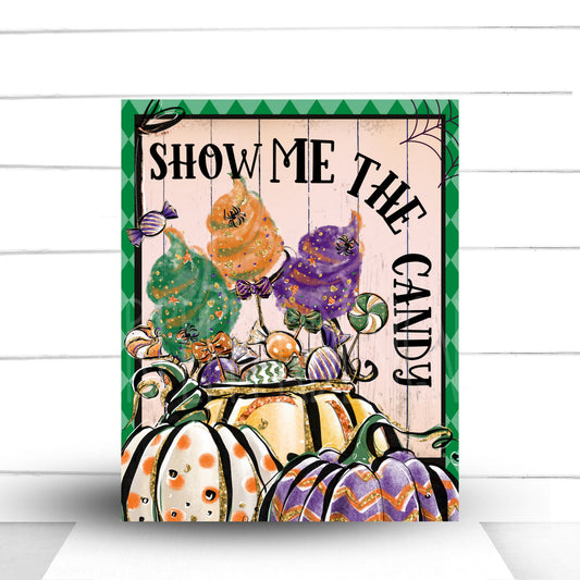 Wreath Sign, Show Me the Candy Whimsical Halloween Wreath Sign, Halloween Sign For Wreath, Sugar Pepper Designs, Door Decor