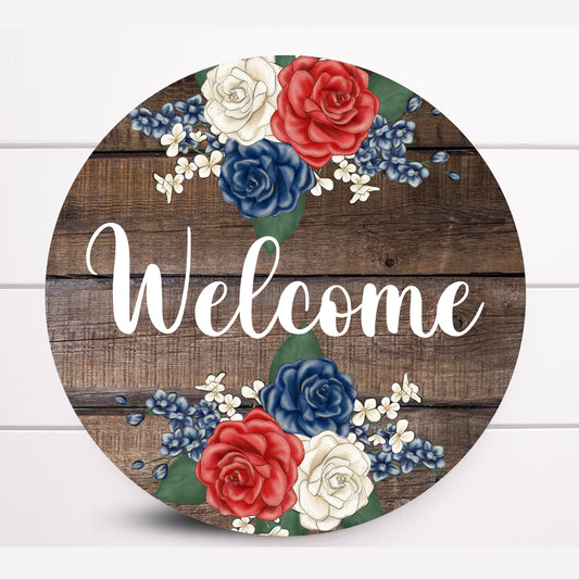 Wreath Sign, Welcome Patriotic Round Wreath Sign, Americana Wreath Sign, Sugar Pepper Designs, Sign For Wreath, Door Decor