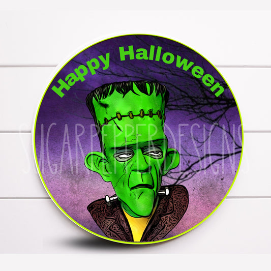 Wreath Sign, Halloween Wreath Sign, Monster Wreath Sign, Round Metal Wreath Sign, Sugar Pepper Designs, Sign for Wreath