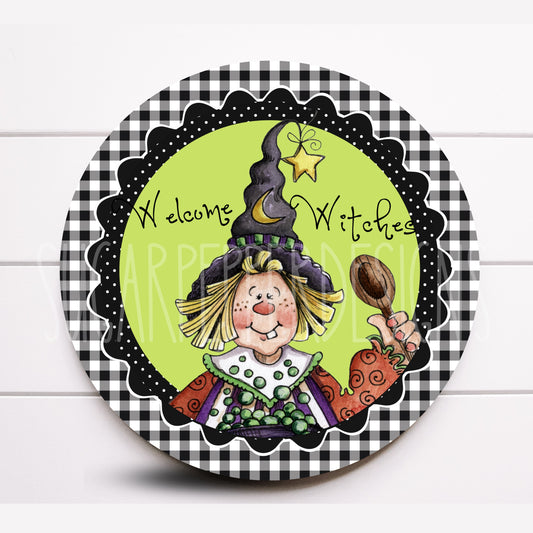 Wreath Sign, Welcome Witches Round Halloween Wreath Sign, Halloween Wreath Sign, Sugar Pepper Designs, Door Decor, Sign for Wreath