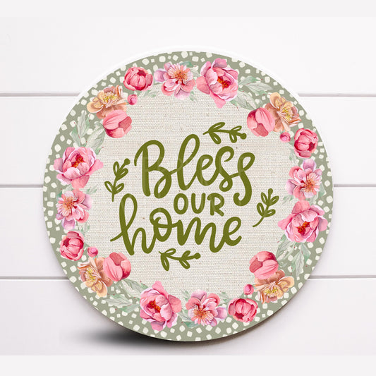 Wreath Sign, Boho Wreath Sign, Bohemian Wreath Sign, Dusty Rose Wreath Sign, Bless Our Home, Sugar Pepper Designs, Door Decor