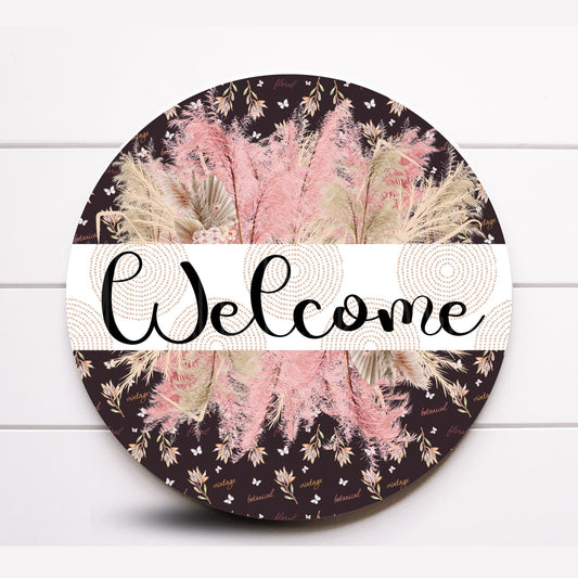 Wreath Sign, Boho Wreath Sign, Welcome Bohemian Style Wreath Sign, Pampag Grass, Floral, Sugar Pepper Designs, Door Decor