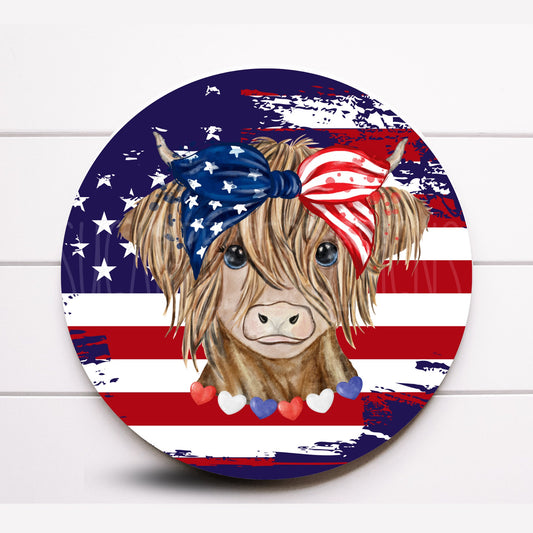 Wreath Sign, Highland Cow Patriotic Wreath Sign, Sign For Wreath, Patriotic Wreath Sign, Sugar Pepper Designs, Door Decor