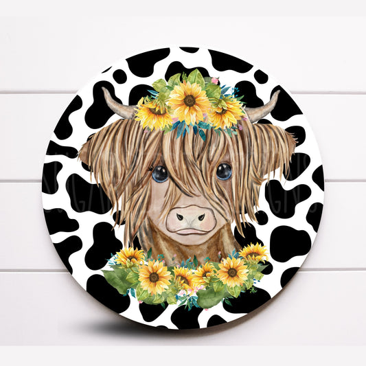 Farmhouse Sunflower Highland Cow Wreath Sign, Farmhouse Sunflower Cow Decoration, Highland Cow Decor, Sugar Pepper Design, Sign For Wreath