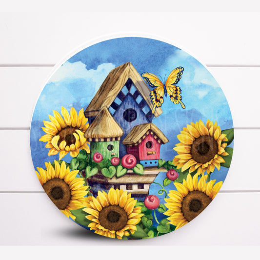 Wreath Sign, Sunflower Birdhouse Wreath Sign, Summer Wreath Sign, Sugar Pepper Designs, Sign For Wreath, Door Decor