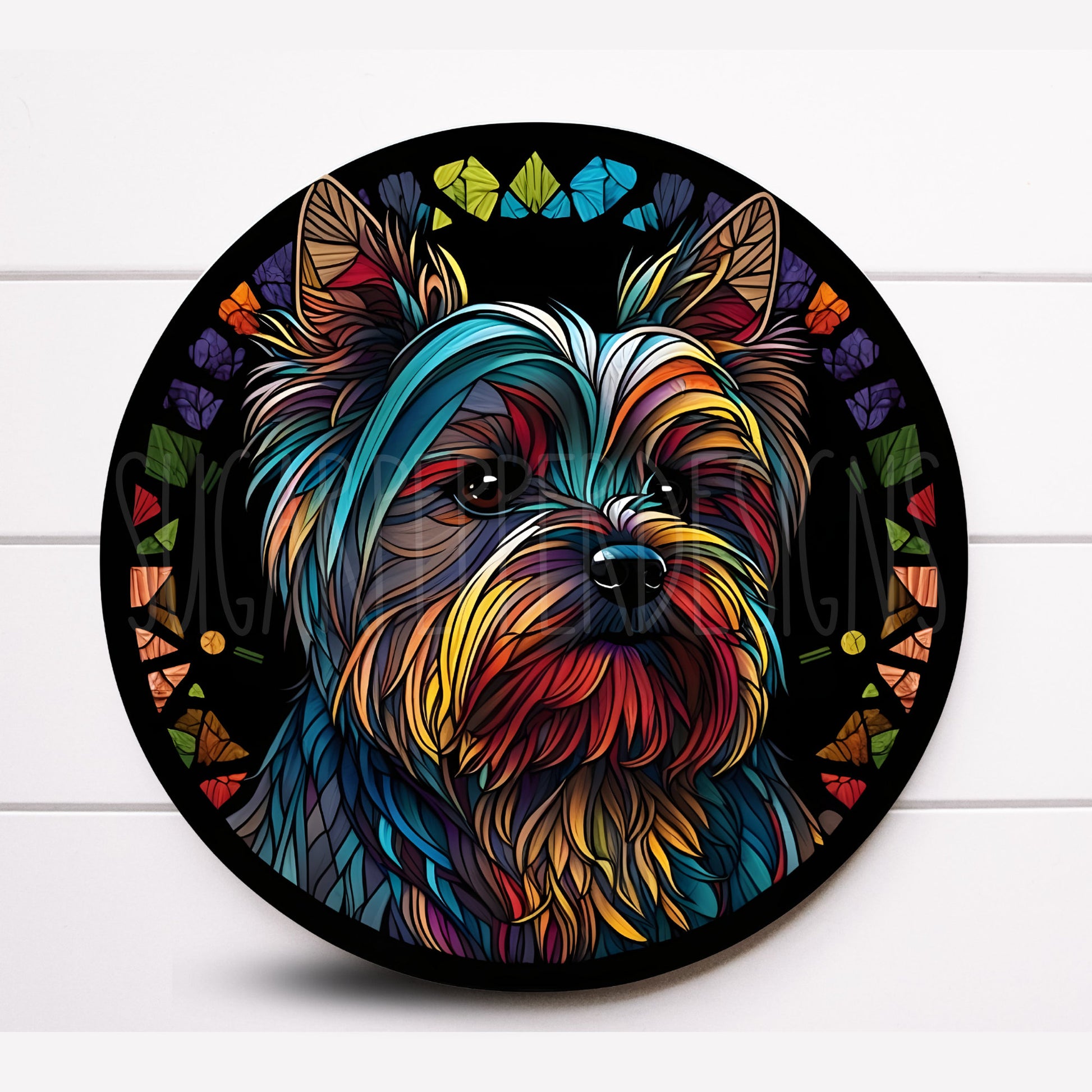 Faux Stained Glass Yorkie Wreath Sign, Dog Wreath Sign, Sugar Pepper Designs, Signs for Wreaths, Door Decor