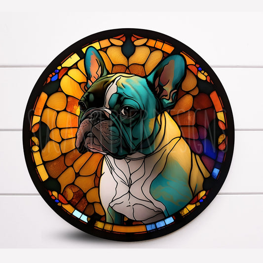 Faux Stained Glass French Bulldog Wreath Sign, Dog Wreath Sign, Sugar Pepper Designs, Signs for Wreaths, Door Decor