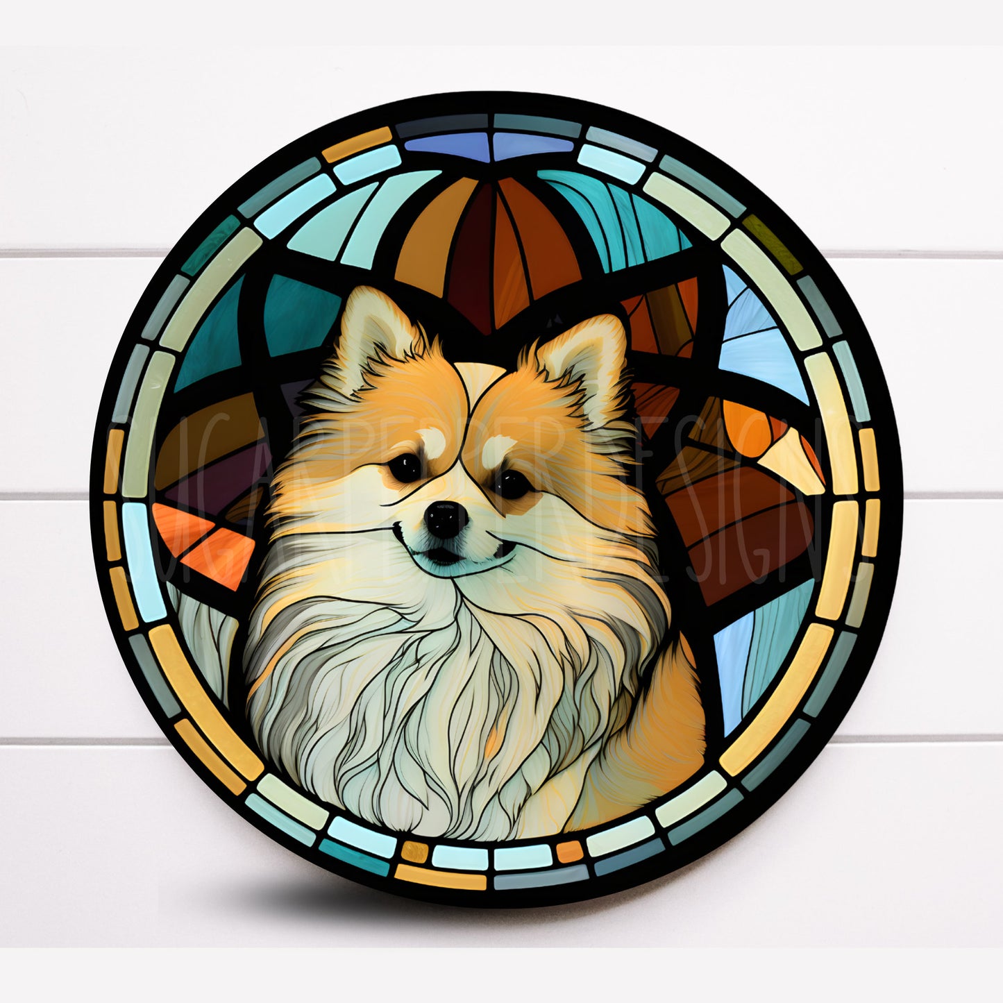 Faux Stained Glass Pomeranian Wreath Sign, Dog Wreath Sign, Sugar Pepper Designs, Signs for Wreaths, Door Decor