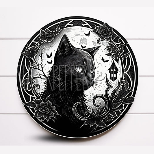 Wreath Sign, Black Cat Halloween Sign, Day of the Dead Wreath Sign, Dia de los Muertos Wreath Sign, Halloween Wreath Sign, Sign For Wreath