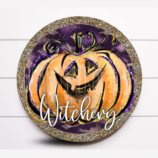 Wreath Sign, Halloween Jack -O-Lantern Witchery Whimsical Wreath Sign, Pumpkin Sign, Sugar Pepper Designs, Door Decor, Sign For Wreath