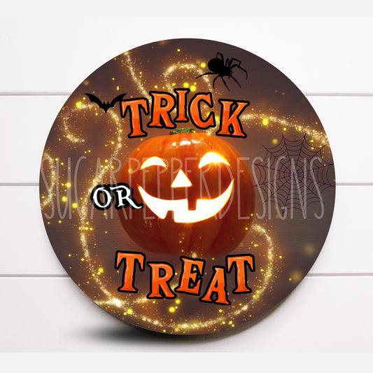 Wreath Sign, Halloween Trick or Treat Jack -O-Lantern Whimsical Wreath Sign, Pumpkin Sign, Sugar Pepper Designs, Door Decor, Sign For Wreath
