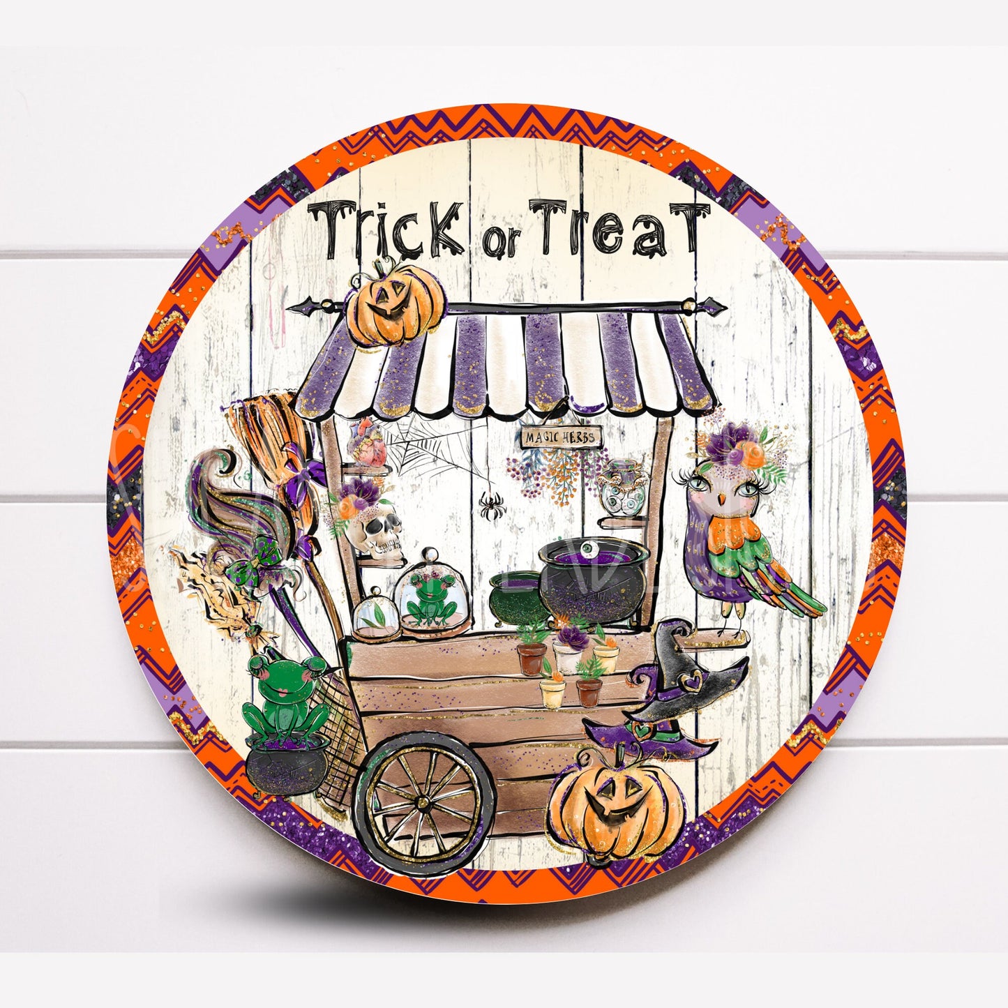 Wreath Sign, Halloween Trick or Treat Whimsical Wreath Sign, Cute Owl Wreath Sign, Sugar Pepper Designs, Door Decor, Sign For Wreath