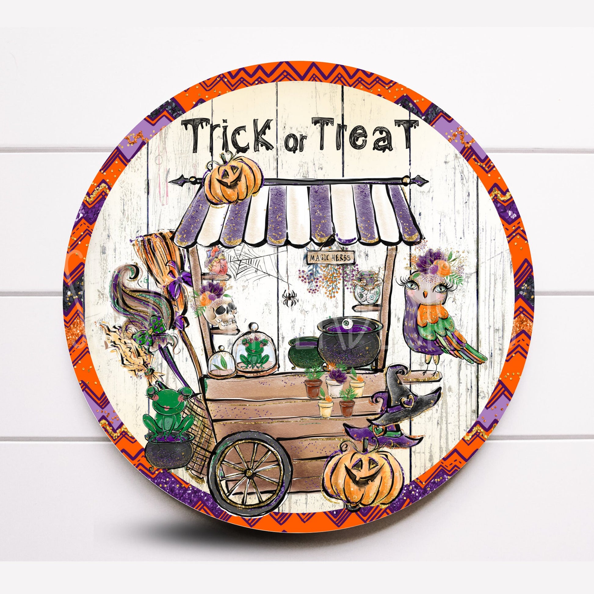 Wreath Sign, Halloween Trick or Treat Whimsical Wreath Sign, Cute Owl Wreath Sign, Sugar Pepper Designs, Door Decor, Sign For Wreath