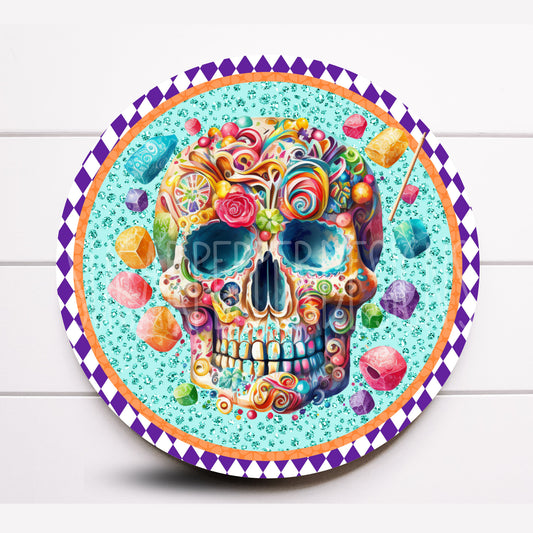 Wreath Sign, Halloween Day of the Dead Metal Wreath Sign, Sugar Pepper Designs, Sign For Wreath, Door Decor