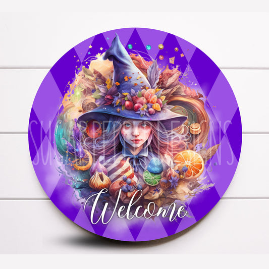 Wreath Sign, Halloween Wreath Sign, Fantasy Candy Witch Metal Wreath Sign, Sugar Pepper Designs, Sign For Wreath, Door Decor