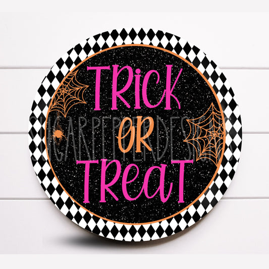 Wreath Sign, Halloween Trick or Treat Wreath Sign, Metal Wreath Sign, Sugar Pepper Designs, Sign For Wreath, Door Decor