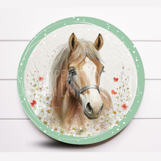 Wreath Sign, Horse and Flowers Wreath Sign, Round Metal Sign Woodland Wreath Sign, Sugar Pepper Designs, Sign For Wreath