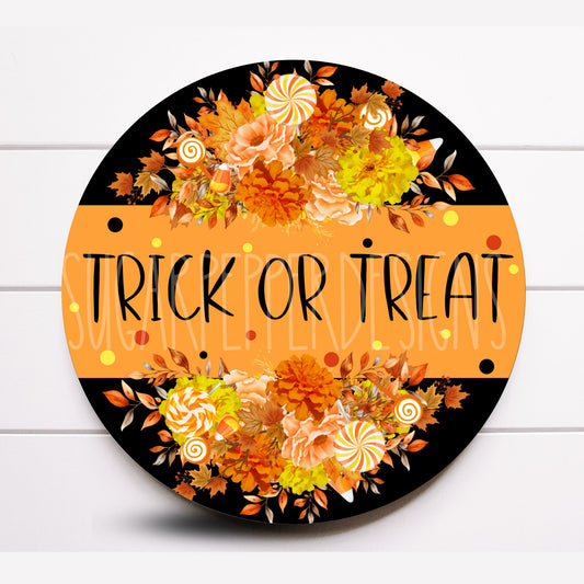 Wreath Sign, Halloween Trick or Treat Wreath Sign, Metal Wreath Sign, Sugar Pepper Designs, Sign For Wreath, Door Decor